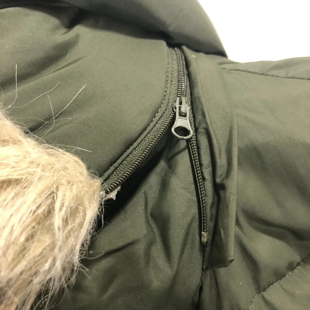 Lauren Ralph Lauren Womens Olive Green Quilted Puffer Parka Faux‎ Fur Hood Small